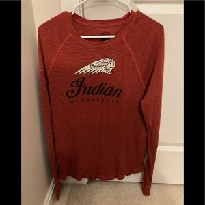 Mens medium Lucky Brand waffle long sleeve t shirt with Indian motorcycle logo